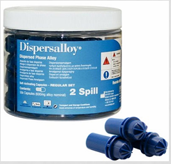 <p>-admixed</p><p>-contains 50% mercury by weight</p><p>-alloy composition: silver 70%, tin 18%, copper 12%, zinc 1%</p><p>-compressive strength after 24 hours: &gt;300MPa</p><p>-working time- regular set: 3 min 30 sec - 4 min 30 sec</p>