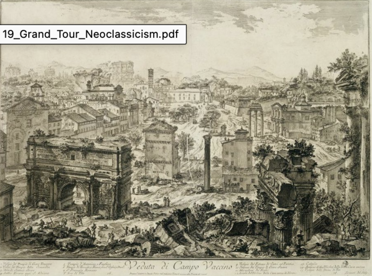 <p>The Forum Romanum or “Campo Vaccino”, from the Capitol (date)</p>