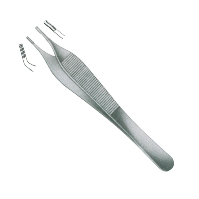 <p>used for grasping superfiical delicate tissues. Often used in plastic or hand surgery. (on each side of the tip there are two rows of mulitiple teeth that interlock when closed)</p>