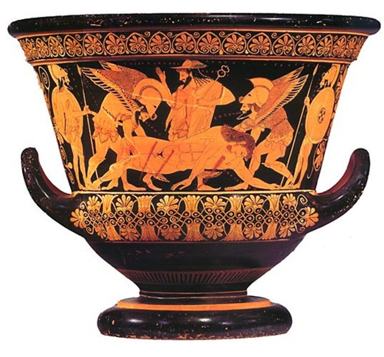 <p>Artist= euphronios; Greek; 510 BCE</p><p>used at symposiums and then in etruscan culture at feasts.</p>