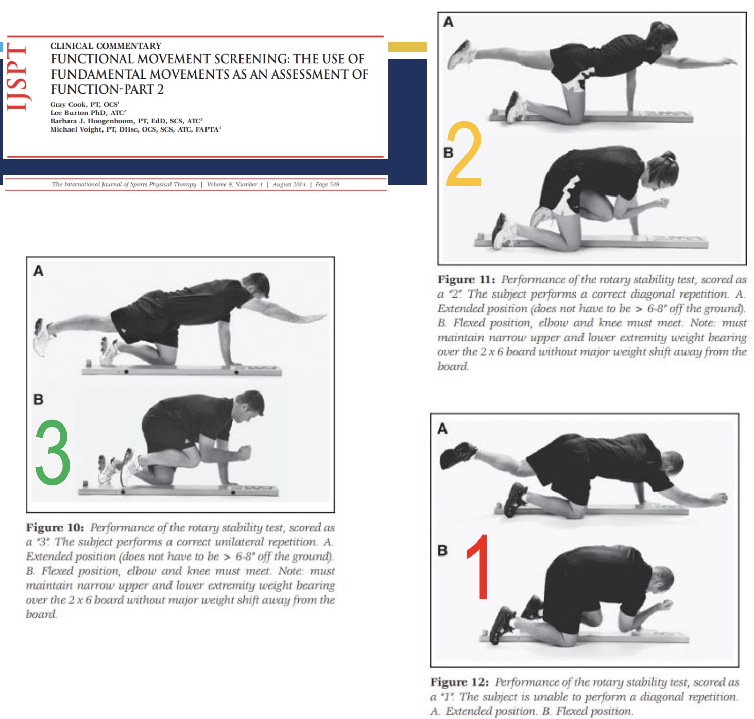 <p><strong>-Purpose:</strong> Assess multi-plane trunk stability and cross-body coordination.</p><p><strong>-Key Observations:</strong> Evaluate contralateral control and balance.</p><p><strong>-Common Compensations:</strong> Trunk rotation, loss of balance, Incomplete movement.</p>