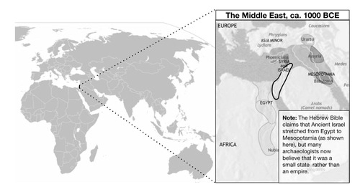 <p>The historical region where Judaism originated, corresponding to modern-day Israel.</p>