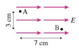 <p><span><span>Which point, A or B, has a larger electric potential? What is the potential difference between A and B? Assume that </span></span><span style="line-height: normal;"><span>E=1000V/m</span></span><span><span>.</span></span></p>