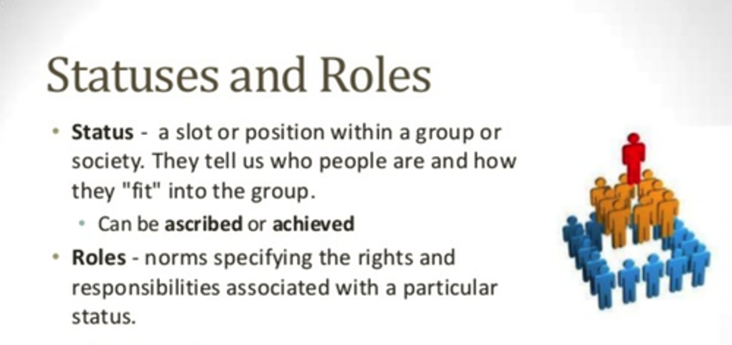 <p>Status is the position that you hold in society. For instance, you might be a doctor.</p><p>Role is a behavior that is expected of you based on your Status. For instance, if you are a doctor, your role would be to help sick people.</p>