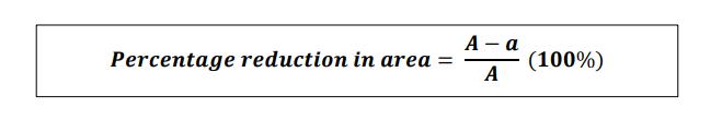 <p>It is the difference between the original cross-sectional area and cross-sectional area at the neck (i.e. where the fracture takes place). This difference is expressed as percentage of the original cross-sectional area.</p>