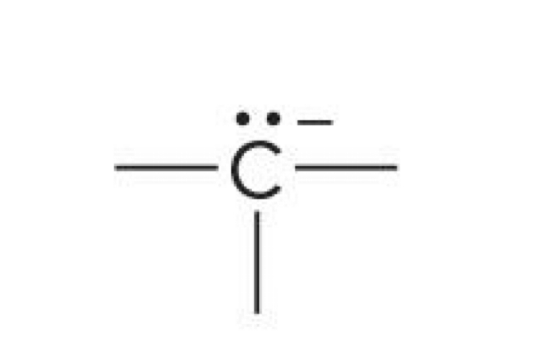 <p>Carbon with 3 bonds and a lone pair </p>