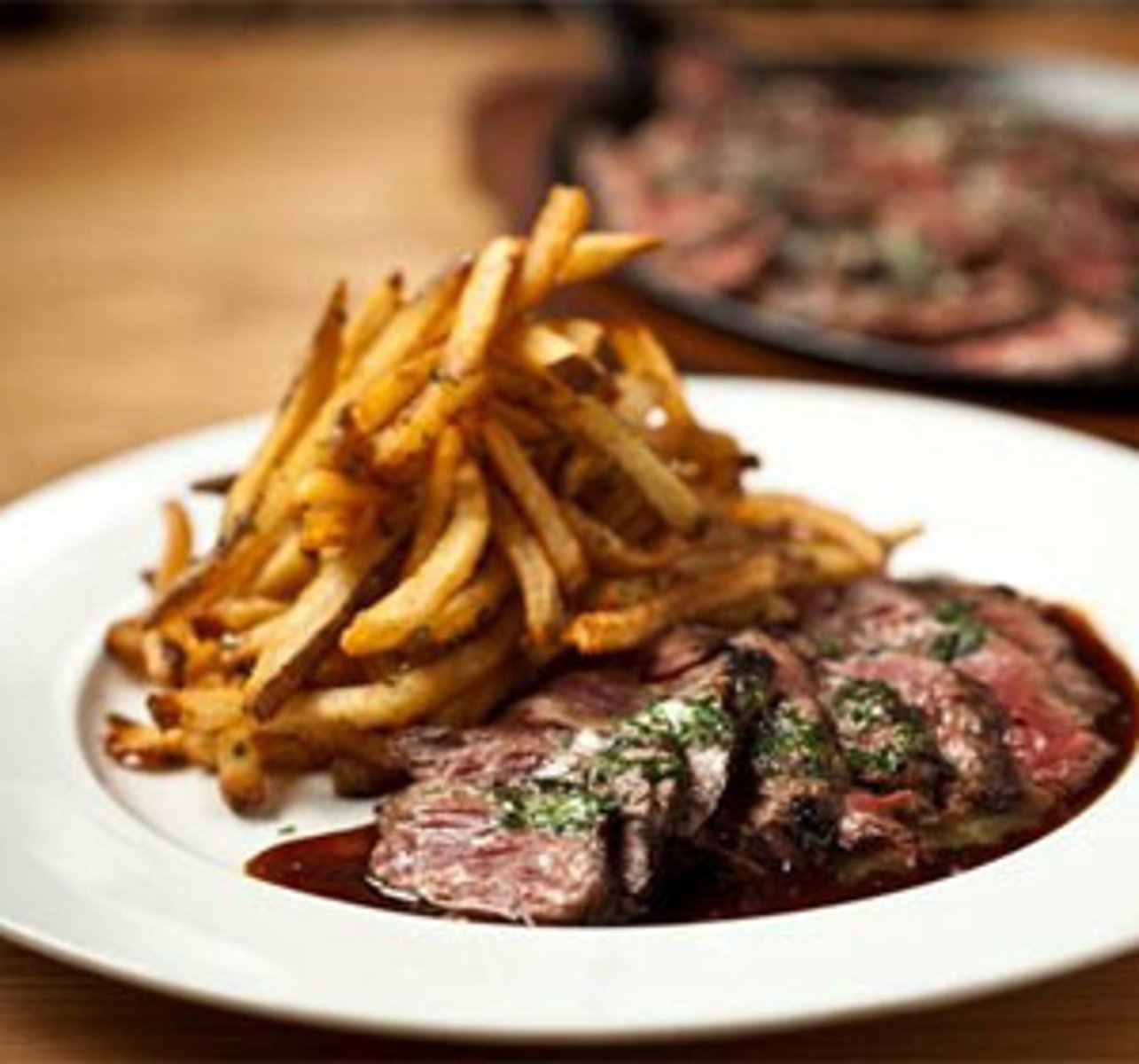 <p>a steak with fries</p>