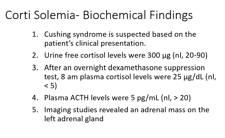 <ol><li><p>What might you expect to see upon a bone scan?</p></li><li><p>Corti’s blood pressure was 165/105. Explain the hypertension. </p></li><li><p>Why was Corti’s blood glucose 160 mg/dL?</p></li></ol><p></p>