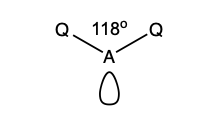 <p>bent V shape </p><p>118 degrees </p>