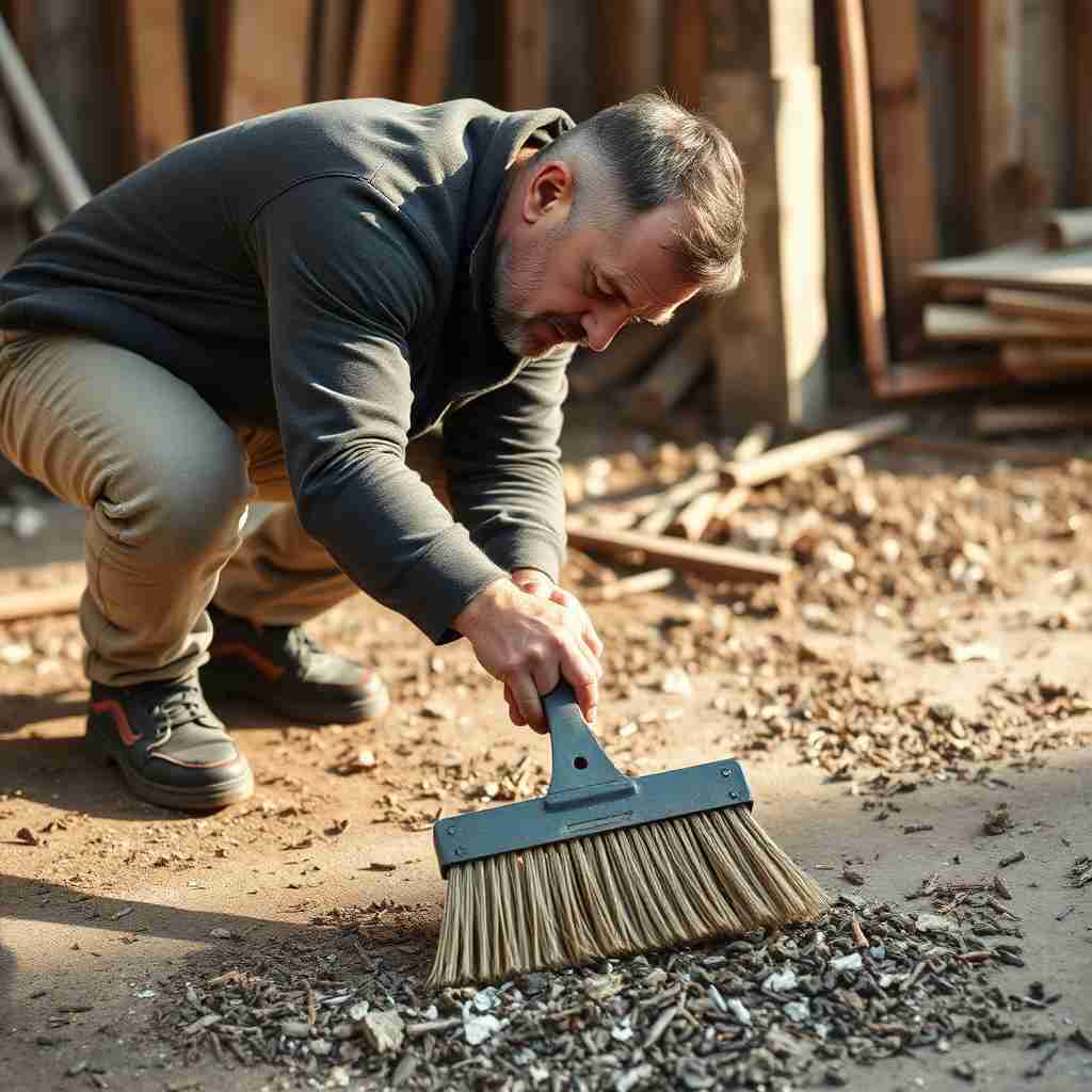 <p>Nick Lachey sweeping up nails(Nails)</p>