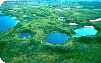 * Glaciofluvial landforms
* Formed as a result of melted blocks of ice creating lakes, in which glacial material deposited around it