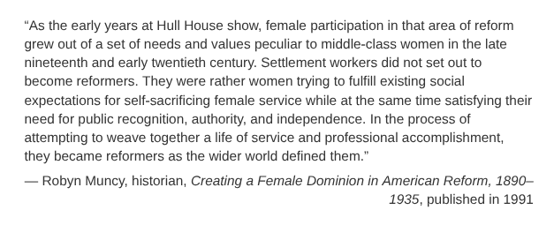 <p>Settlement house work as described by Muncy had the most in common with women’s activism during which of the following earlier periods?</p>