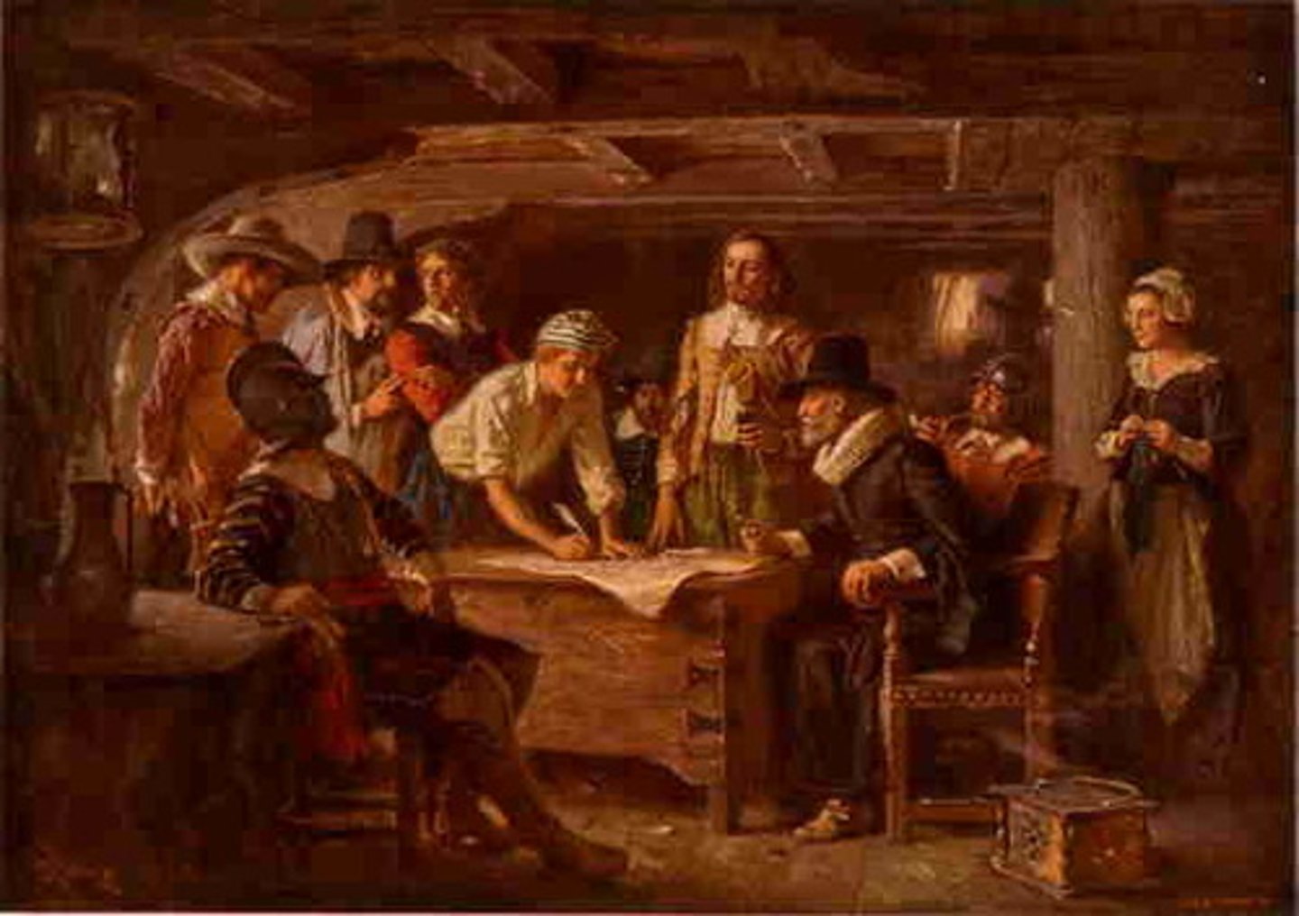 <p>1620 - The first agreement for self-government in America. It was signed by the 41 men on the Mayflower and set up a government for the Plymouth colony</p>