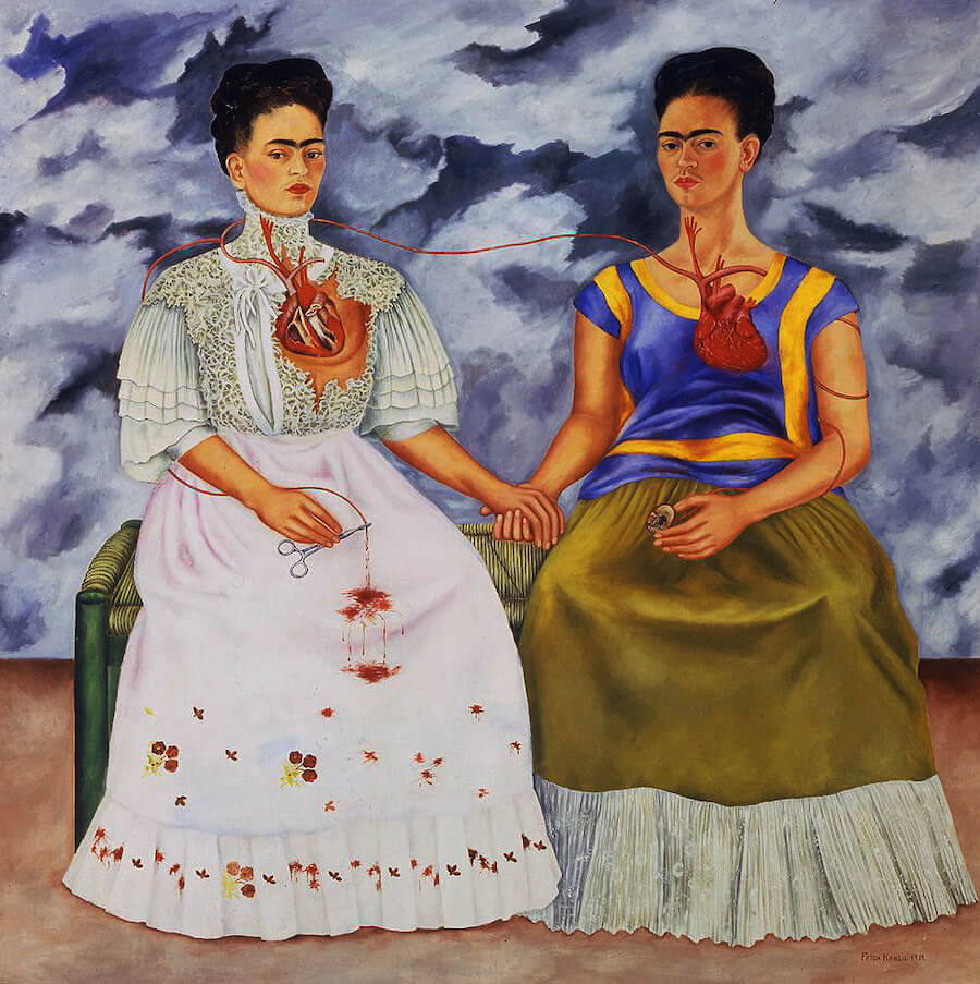 <p>In her painting titled <em>The Two Fridas,</em> Frida Kahlo's two self-portraits represent:</p>