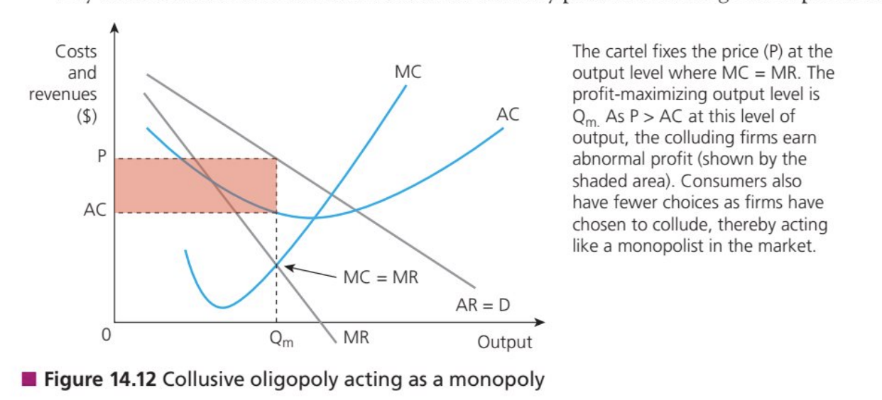 <ul><li><p>mutual trust within the group of colluding firms</p></li><li><p>high barriers to entry to prevent potential entrants from competing in the industry</p></li><li><p>more homogenized products than differentiated</p></li></ul><p></p>