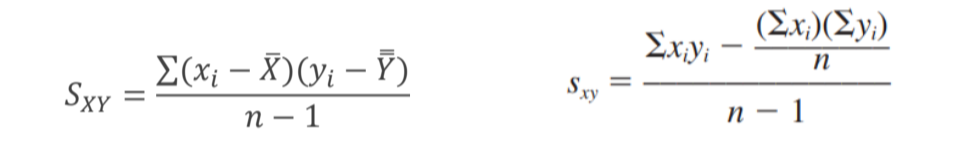 <p>Relación entre dos variables. Si sxy es mayor a 0 significa que hay una relación lineal, si sxy es menor a 0 nos dice que existe una relación lineal negativa y si sxy es igual a 0 nos dice que no existe relación lineal entre las dos variables.</p>