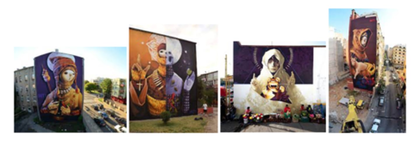 <p>-Chilean artist</p><p>-enormous murals of sacred imagery</p>