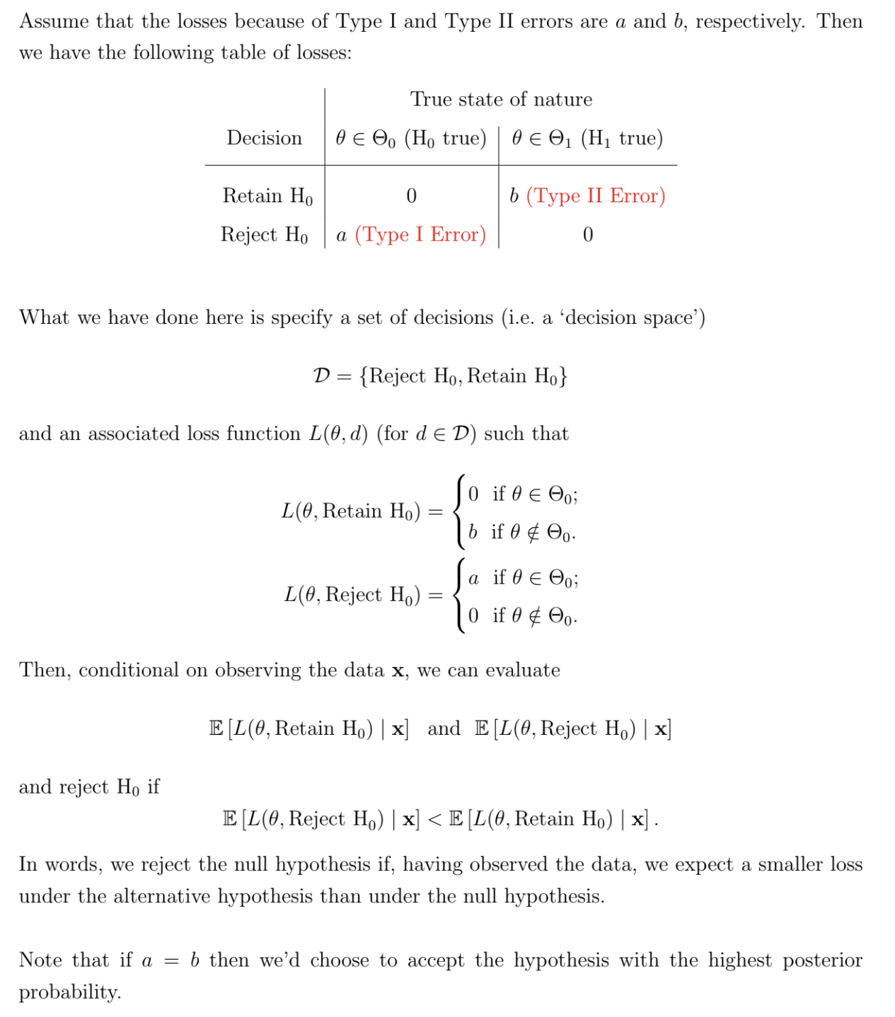 <p>For simple hypotheses, if the losses are constant (do not depend on $$\theta$$) we can see that the Bayesian hypothesis test procedure results in a likelihood ratio test</p>