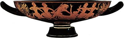 <p>Greek pottery shape for drinking cup with a wide rim</p>
