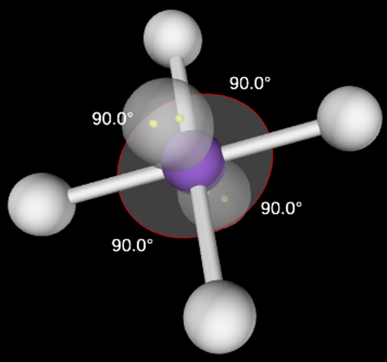 <p>Square planar; 90°; sp3d2</p>