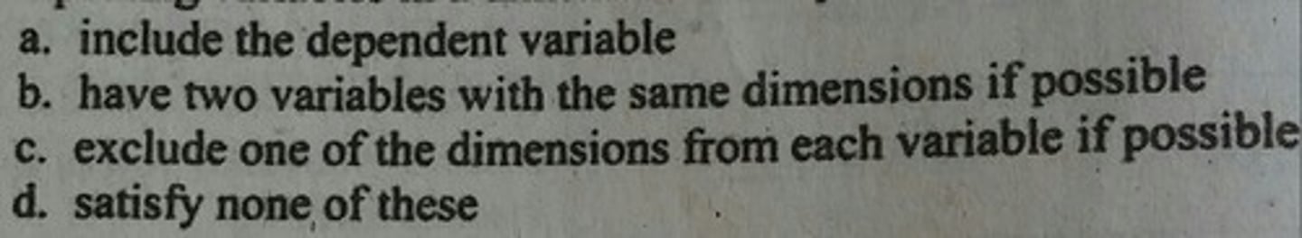 <p>The repeating variables in a dimensional analysis should</p>