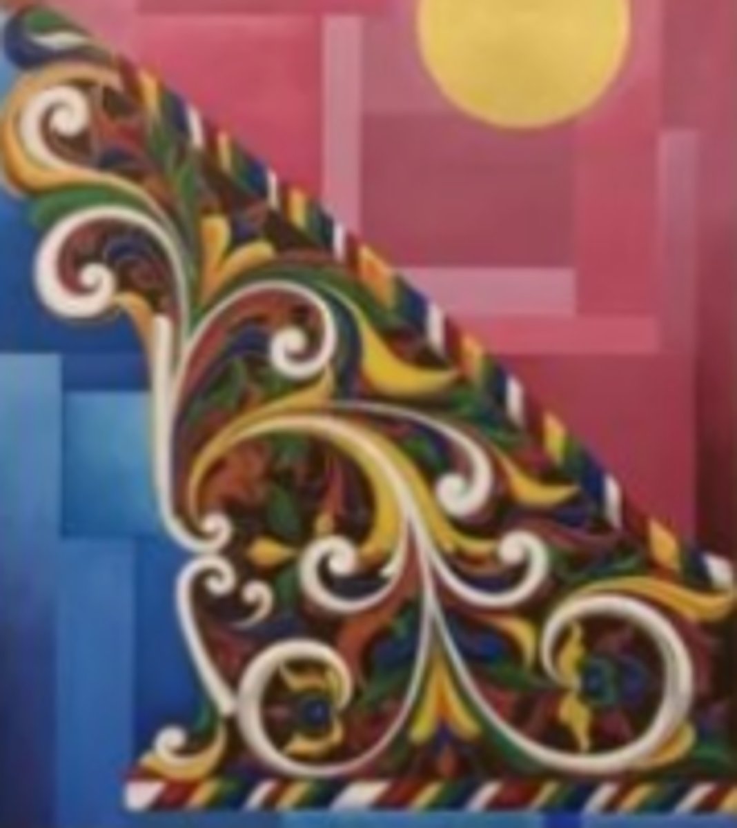 <p>Geometric patterns and stylized images of plants and animals, Muslims of Western Mindanao carved (wave designs).</p>