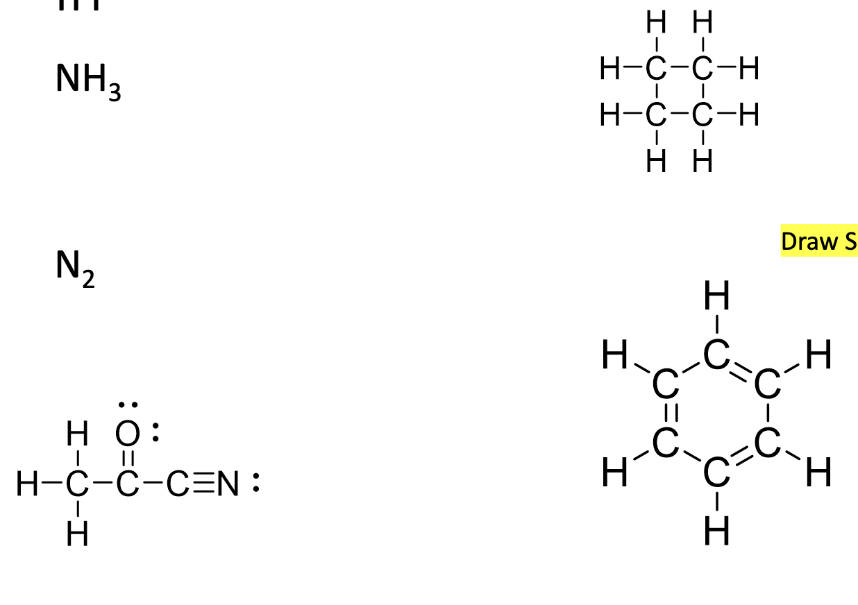 <p>How many sigma and pi bonds in each?</p>