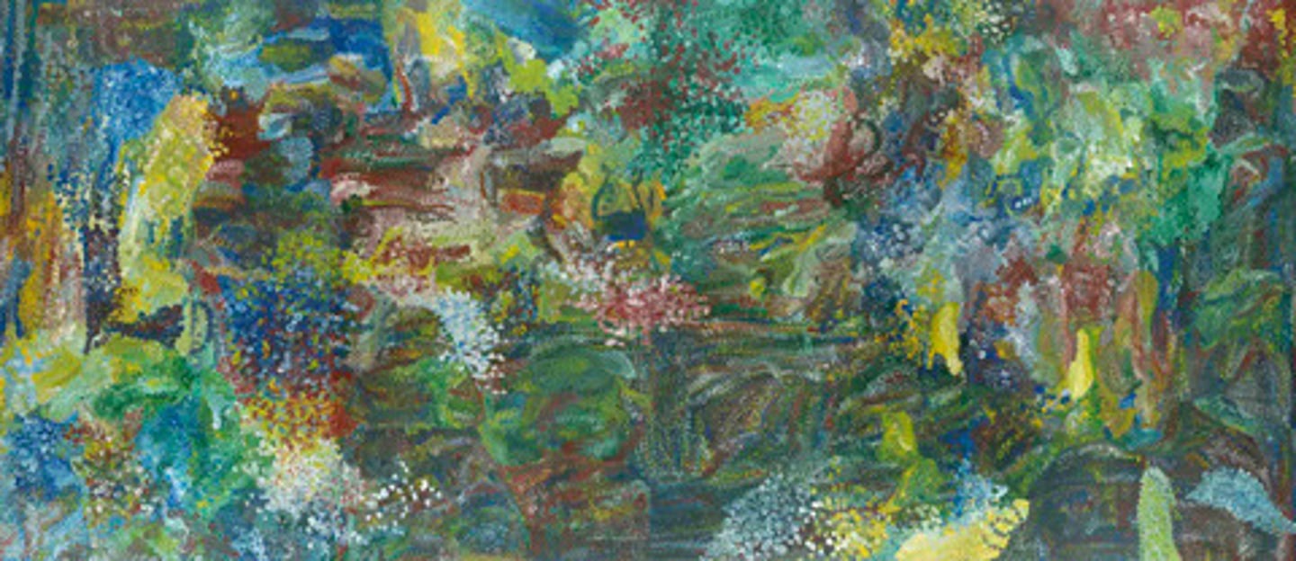 <p>Emily Kame Kngwarreye</p><p>1994 CE</p><p>Form: Synthetic polymer paint on canvas</p><p>Function: Celebrates green time, or the period of lush growth and vegetation following the rainy season</p><p>Earth's creation celebrates green time, or the period of lush growth and vegetation following the rainy season. Kngwarreye's method for painting such a large canvas was called the dump dot technique. She deposits color by repeatedly pounding the brush onto the canvas. This allows her to build up color and create a layered volume to the work. Kngwarreye's materials and methods may be unique for aboriginal art, but she remained true to her cultural heritage in her style of work.</p>
