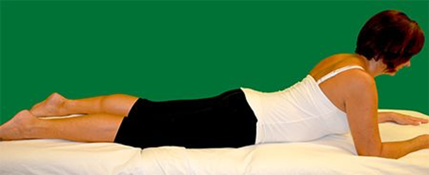 <p>A physical therapist assistant is observing the patient performing the exercise in the photograph. The patient reports increased pain radiating into the right lower extremity. What action should the assistant take FIRST?1. Have the patient stop exercising and contact the physical therapist.</p><p>2. Have the patient change to a supine knees-to-chest exercise.</p><p>3. Instruct the patient to perform pelvic tilt exercises and partial sit-ups.</p><p>4. Instruct the patient to return to lying prone and monitor the patient's symptoms.</p>