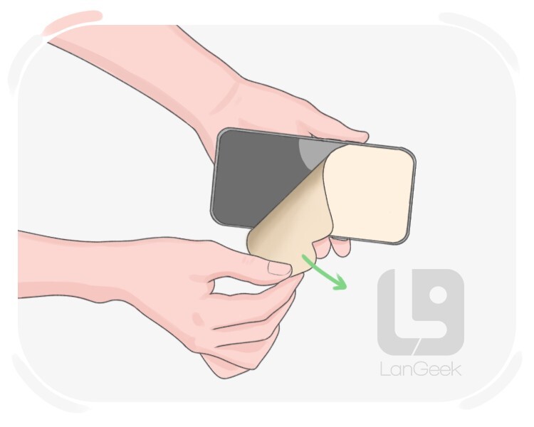<p>to remove something completely, often by peeling or taking off layers.<br></p>
