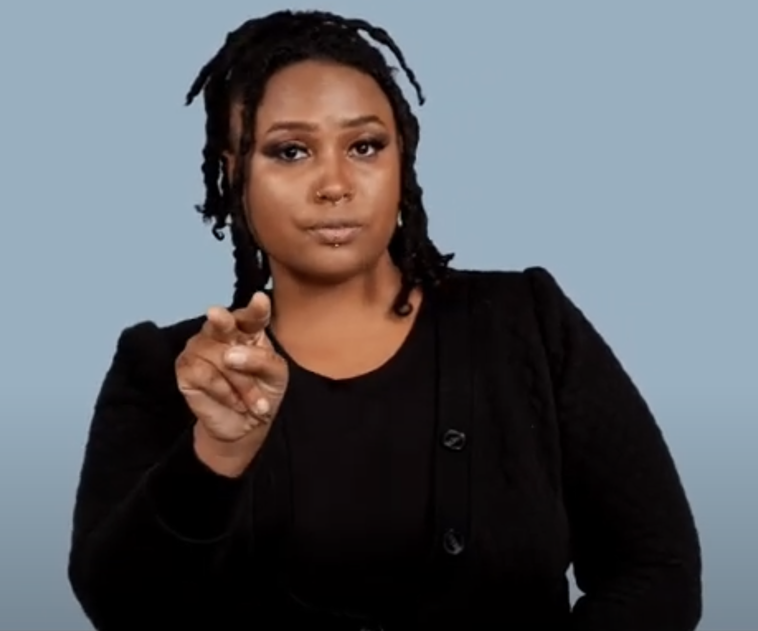 <p>keep elbow bent and nudge like you’re poking a chest</p>