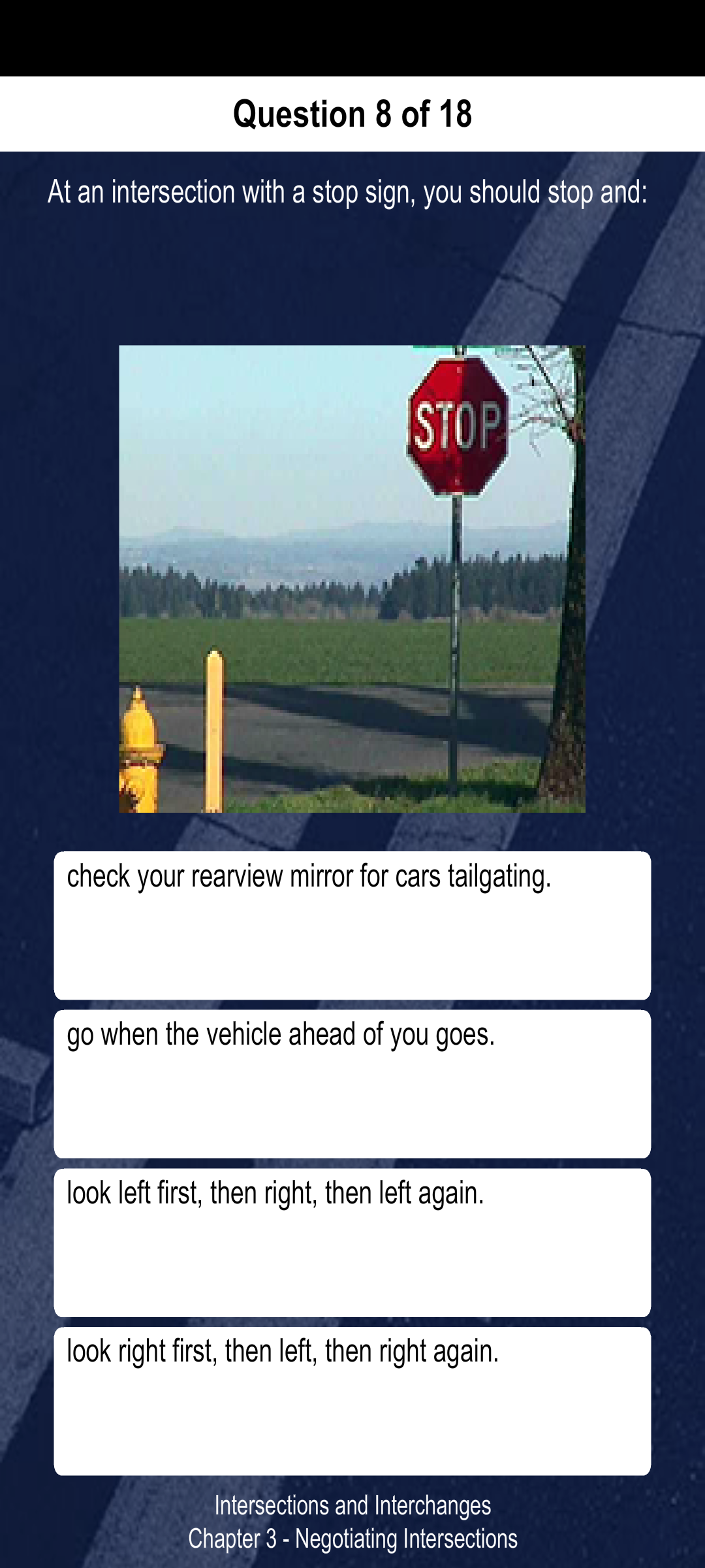 <p>Left, right, left</p>