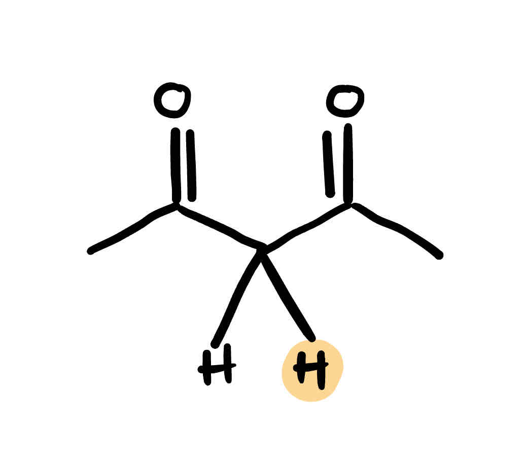 <p>proton between 2 carbonyls </p>