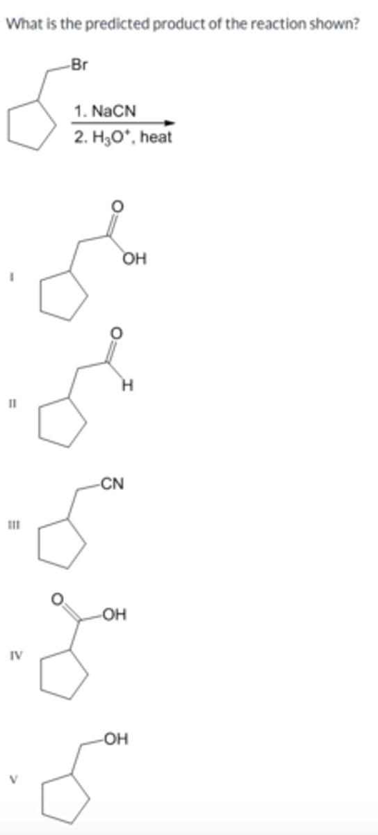 <p>What is the predicted product of the reaction shown?</p>
