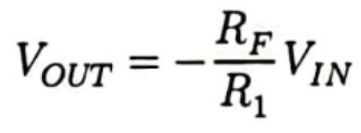 <p>Op-amp with negative feedback.</p><p>Multiplies the input voltage by a negative gain, producing an output signal that is&nbsp;<span>180∘&nbsp;</span>out of phase with the input</p><p> </p><p>180 Degree Phase shift = multiplying by factor of -1</p>