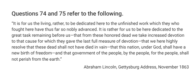 <p>Lincoln’s main purpose in the excerpt was to</p>