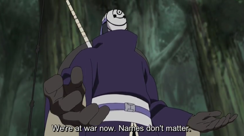 <p>どうでもいい: it doesn’t matter</p><p>ill: Tobi à Naruto qui sait qu’il n’est pas Madara: “Nan’nara katsute no na Tobi demo ii zo. Sensō no hajimatta ima, namae nado どうでもいい. Madara, Tobi… suki ni yobe.” &lt;=&gt; なんならかつての名トビでもいいぞ。戦争の始まった今、名前などどうでもいい。マダラ、トビ、好きに呼べ。: If you want, you can even call me by [my] former name, Tobi. Now that the war has started, names and the likes do not matter.</p>