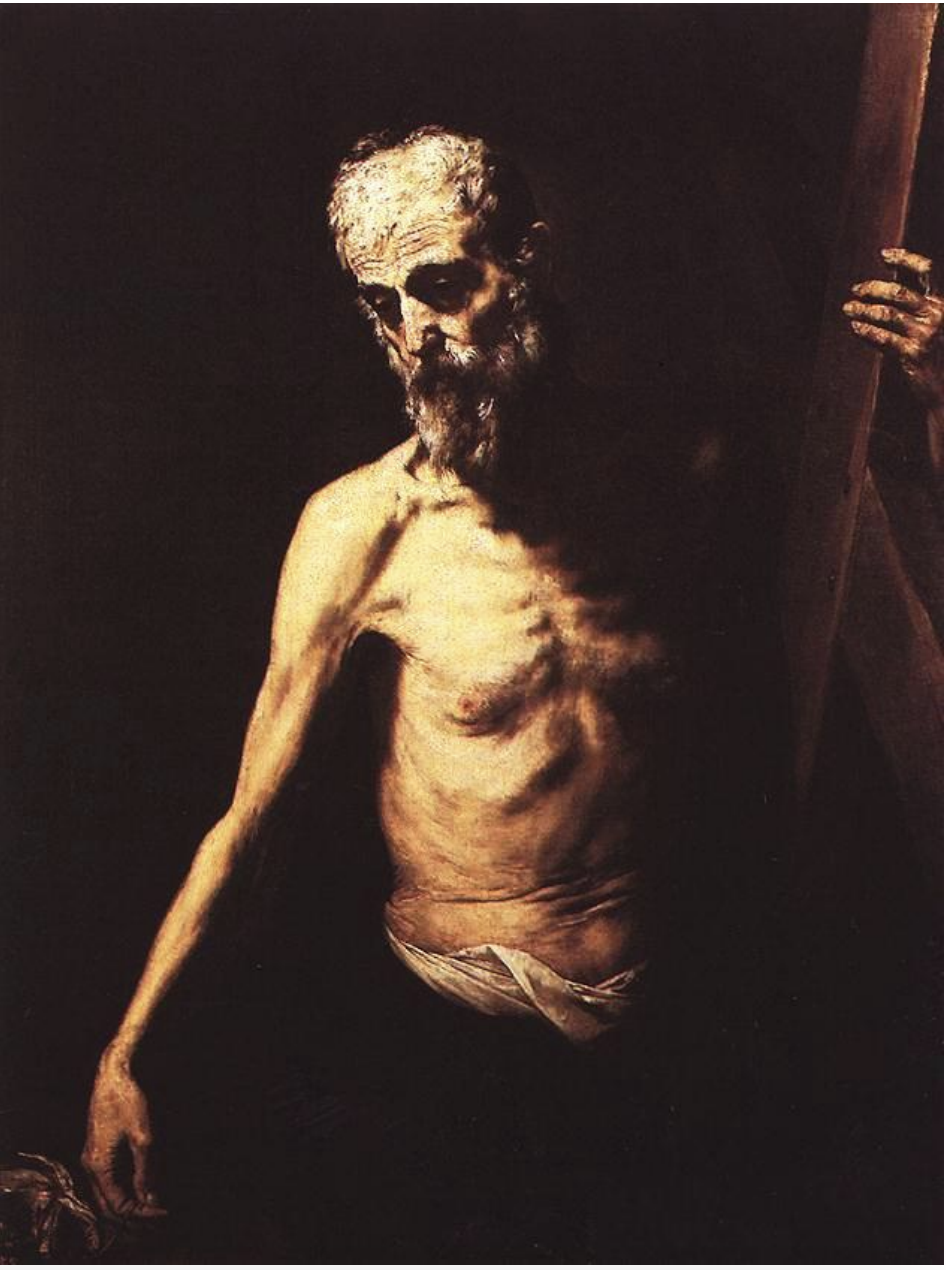 <ul><li><p><span><strong>Style</strong>: Baroque<br><br></span></p></li><li><p><span><strong>Key Features</strong>:<br><br></span></p><ul><li><p><span>Depicts St. Andrew in a dramatic pose, emphasizing his suffering and martyrdom.<br><br></span></p></li><li><p><span>Dark, moody color palette typical of Ribera’s "tenebrism" technique, with sharp contrasts of light and shadow.<br><br></span></p></li><li><p><span>Realistic, highly detailed portrayal of the saint’s body and expression.<br><br></span></p></li></ul></li><li><p><span><strong>Memorable Fact</strong>: Ribera is known for his intense realism and emotional depth in religious subjects.</span></p></li></ul><p></p>