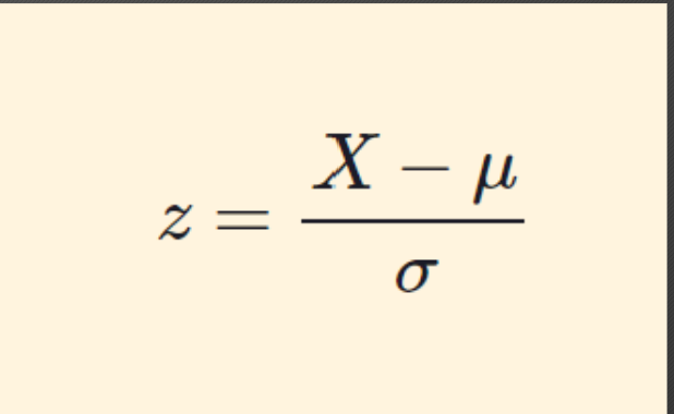 <ul><li><p><span style="font-family: &quot;Trebuchet MS&quot;, sans-serif;">Our score minus the mean</span></p></li><li><p><span style="font-family: &quot;Trebuchet MS&quot;, sans-serif;">Divide by the standard deviation&nbsp;</span></p></li></ul><p></p>