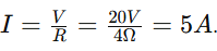 <p>The current is 5 amps, and the voltmeter would read the full 20V.</p>