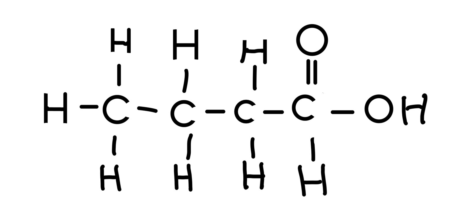 <p>or </p><p><span><span>CH3CH2CH2COOH</span></span></p><p class="p1"><span><span>CH3(CH2)2COOH</span></span></p>