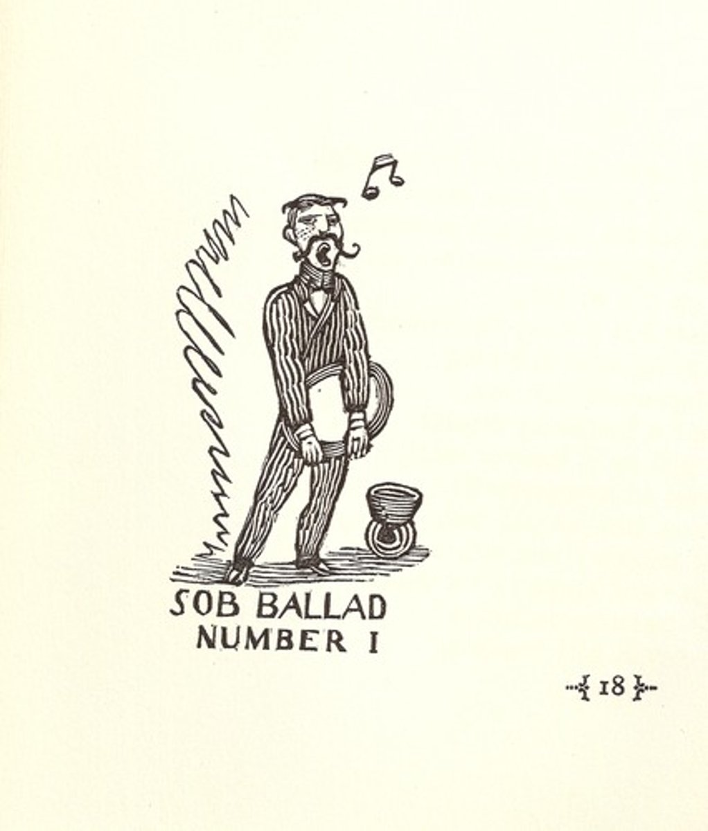 <p>Four line stanzas; narrative poem; usually abcb or abab rhyme scheme</p>