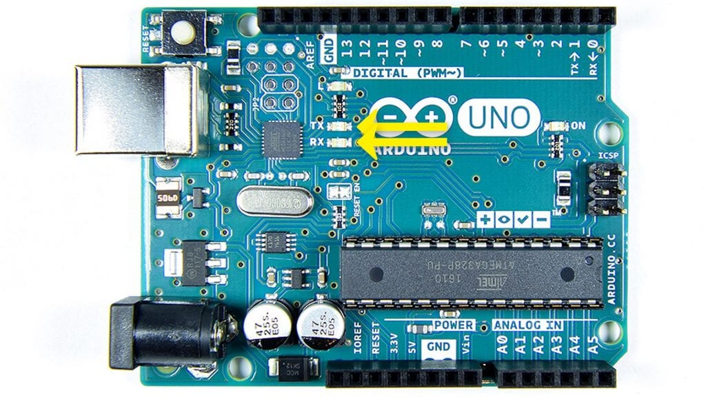 <p>The _____ _____ _____ (_____ - _____) light up whenever data is transferred between Arduino and your computer. _____ _____ indicator blinks when Arduino sends signal to the output component, while _____ _____ indicator blinks when the board receives a signal from sensors.</p>