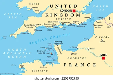<p>between UK and France</p>