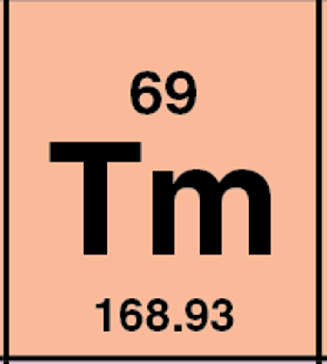 <p>Symbol: Tm<br>Atomic Mass: 168.9<br>Atomic Number: 69</p>