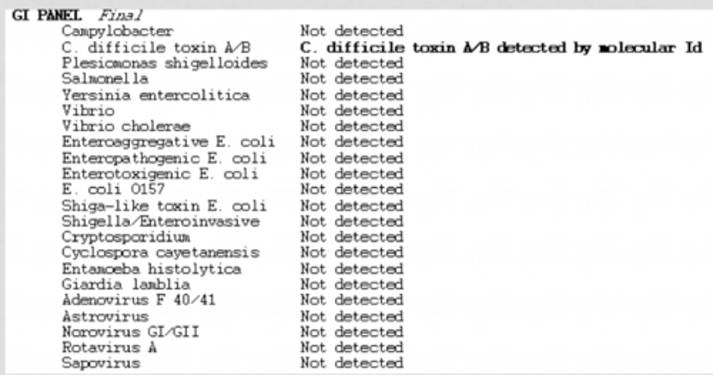 <p>- tests for common GI pathogens</p><p>- 2 minutes hands on, turn around time of 1 hour</p><p>- 22 targets</p>