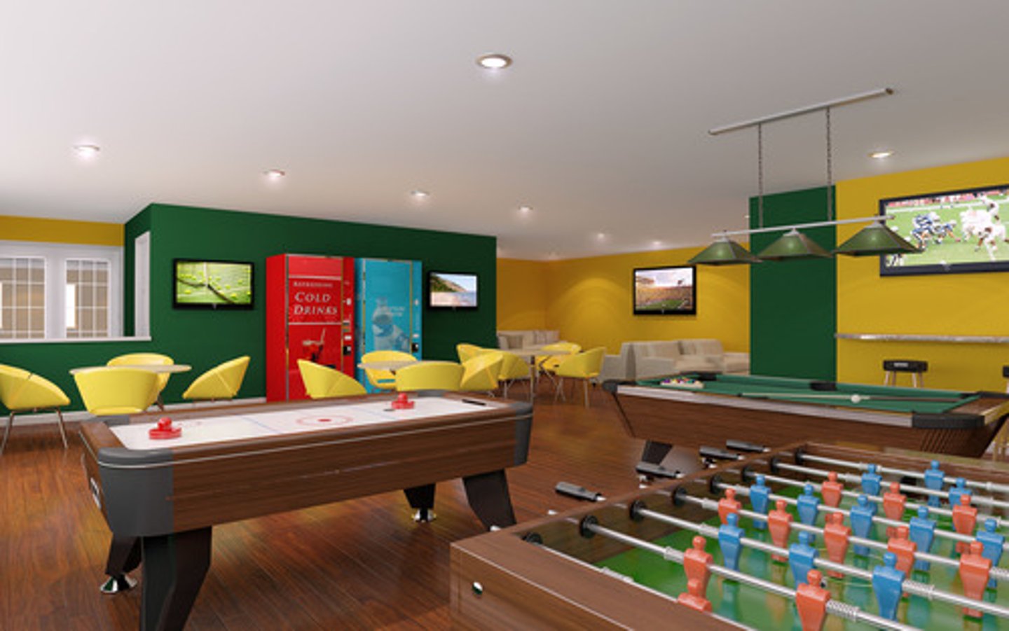 <p>a basement/rec room</p>