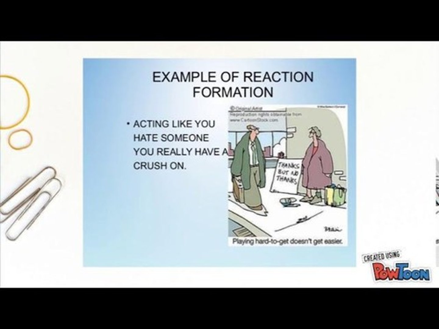<p>Expressing opposite feelings to hide true emotions.</p>