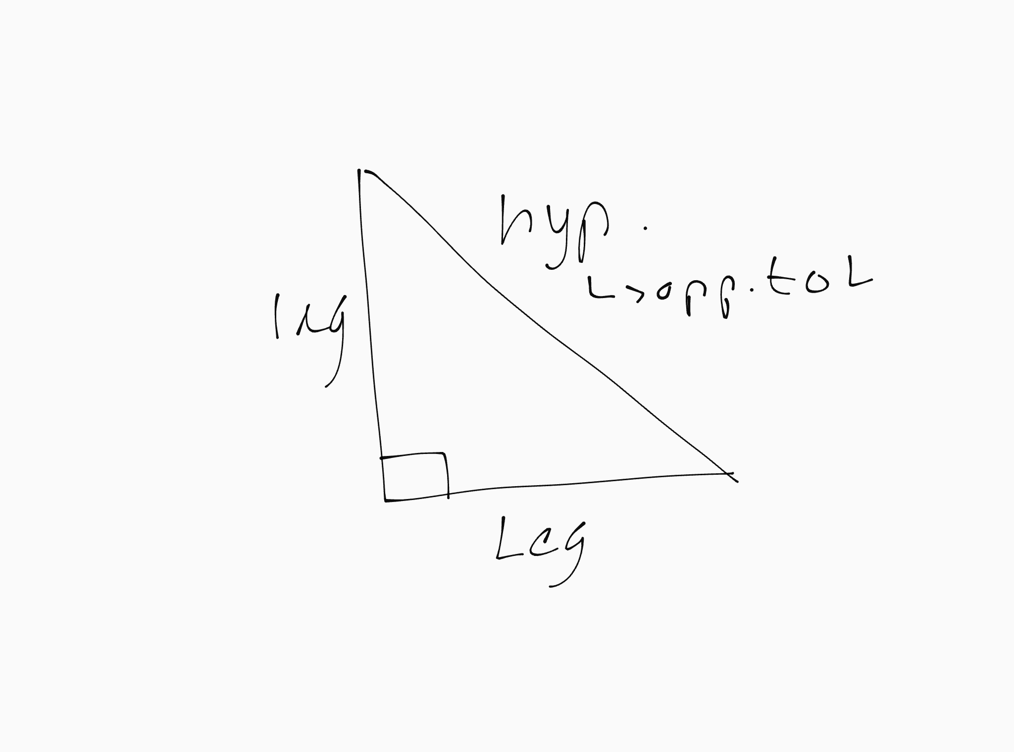 <p>hypotenuse and 2 legs</p><p>one right angle </p>
