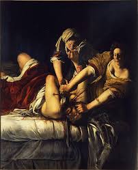 <p>An extreme use of <strong>strong contrast between light and dark</strong>, where figures emerge sharply from deep shadow to heighten drama.</p><p><em>Judith Beheading Holofernes</em> by <strong>Artemisia Gentileschi</strong></p>